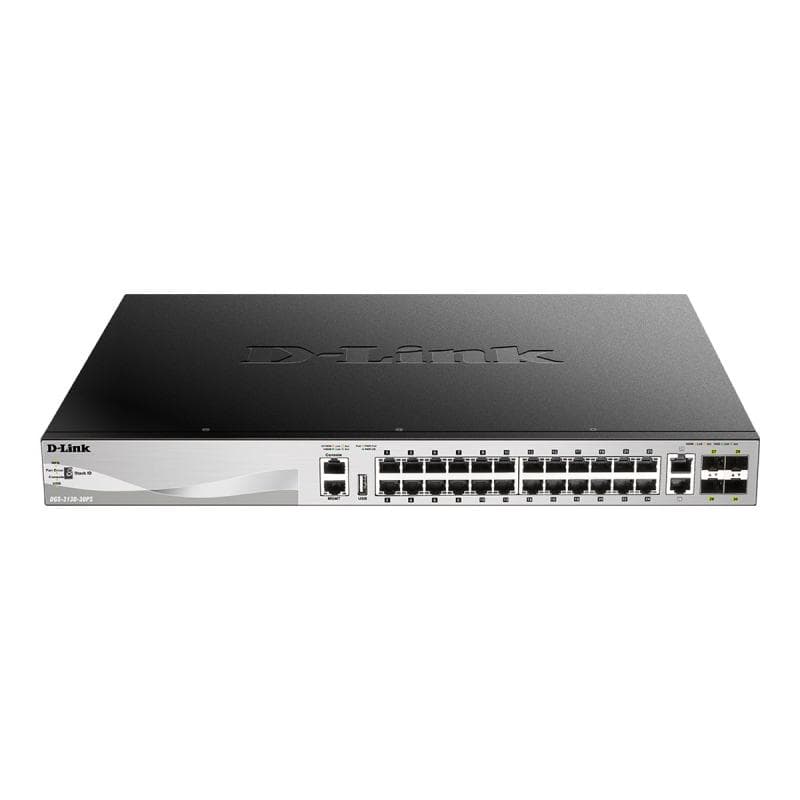 D-LINK 30-Port Layer 3 PoE Gigabit Stack Switch D-Link Layer 3 Switch, 24x 10/100/1000Mbit/s Etherne