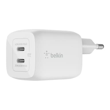 BELKIN Boost Charge Pro USB-C -GaN-Ladegerät, 2 Anschlüsse, PPS (65 W) ? weiß -Laden Sie zwei kompat