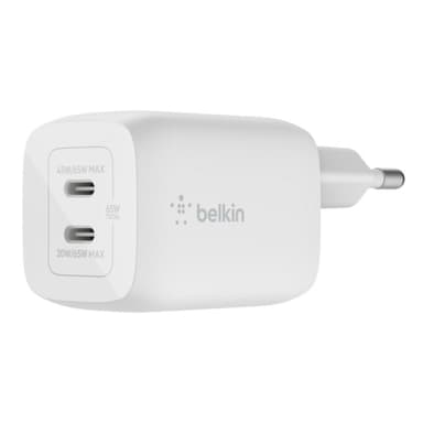 BELKIN Boost Charge Pro USB-C -GaN-Ladegerät, 2 Anschlüsse, PPS (65 W) ? weiß -Laden Sie zwei kompat