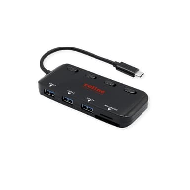 ROLINE USB 3.2 Gen 1 Hub, 3fach, Typ C Anschlusskabel, mit CardReader