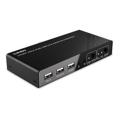LINDY 2 Port KVM Switch HDMI 4K60, USB 2.0 & Audio