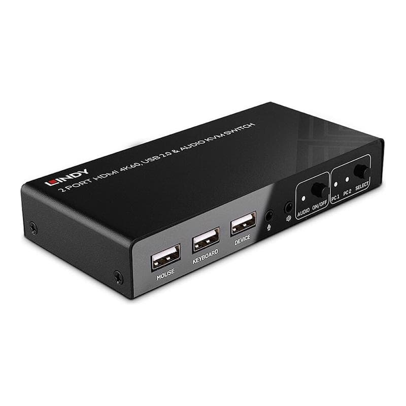 LINDY 2 Port KVM Switch HDMI 4K60, USB 2.0 & Audio