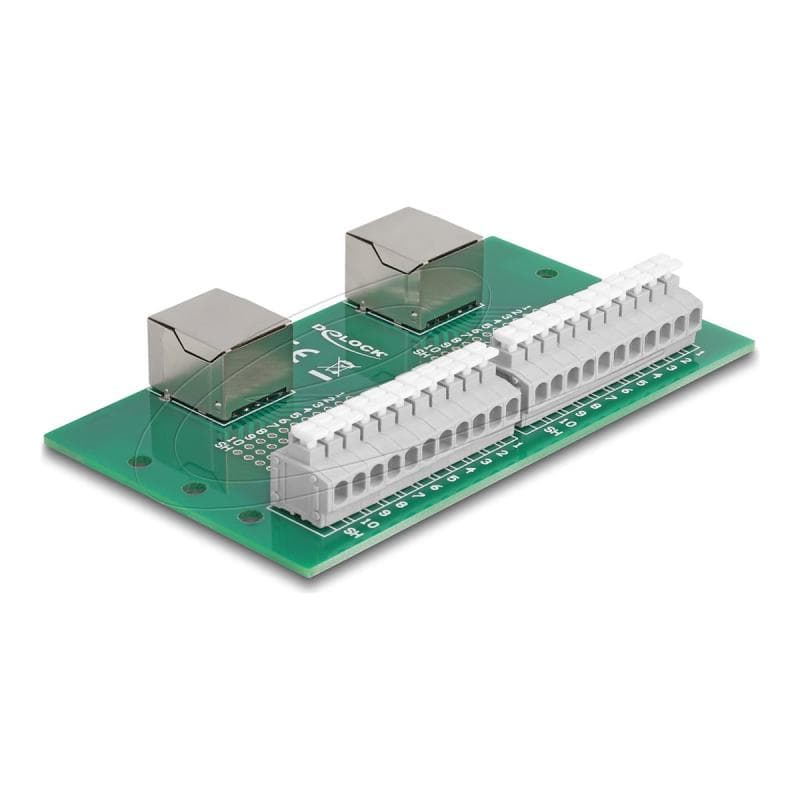 DELOCK RJ50 2 x Buchse zu 2 x Terminalblock mit Drucktaster fur Hutschiene