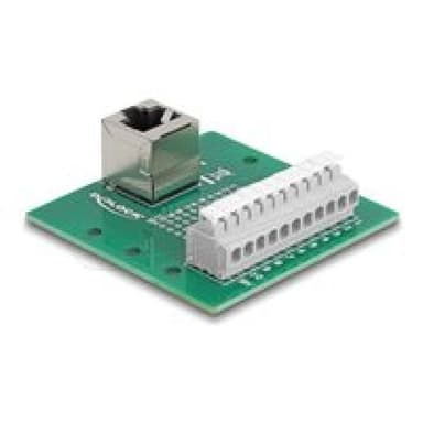 DELOCK RJ50 Buchse zu Terminalblock mit Drucktaster fur Hutschiene gewinkelt