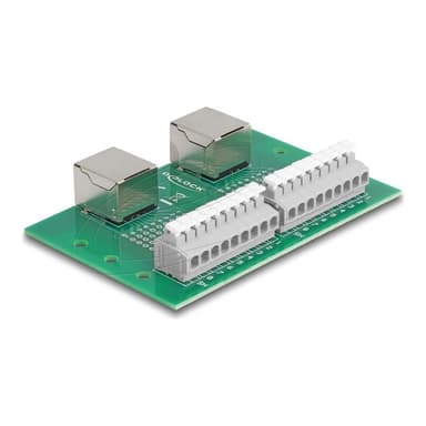 DELOCK RJ45 2 x Buchse zu 2 x Terminalblock mit Drucktaster fur Hutschiene