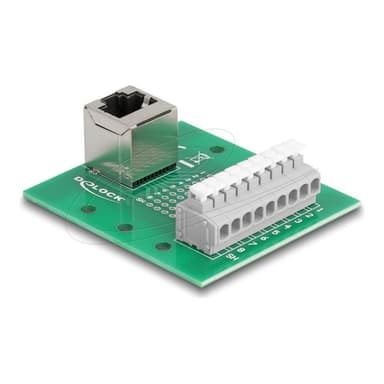 DELOCK RJ45 Buchse zu Terminalblock mit Drucktaster fur Hutschiene gewinkelt