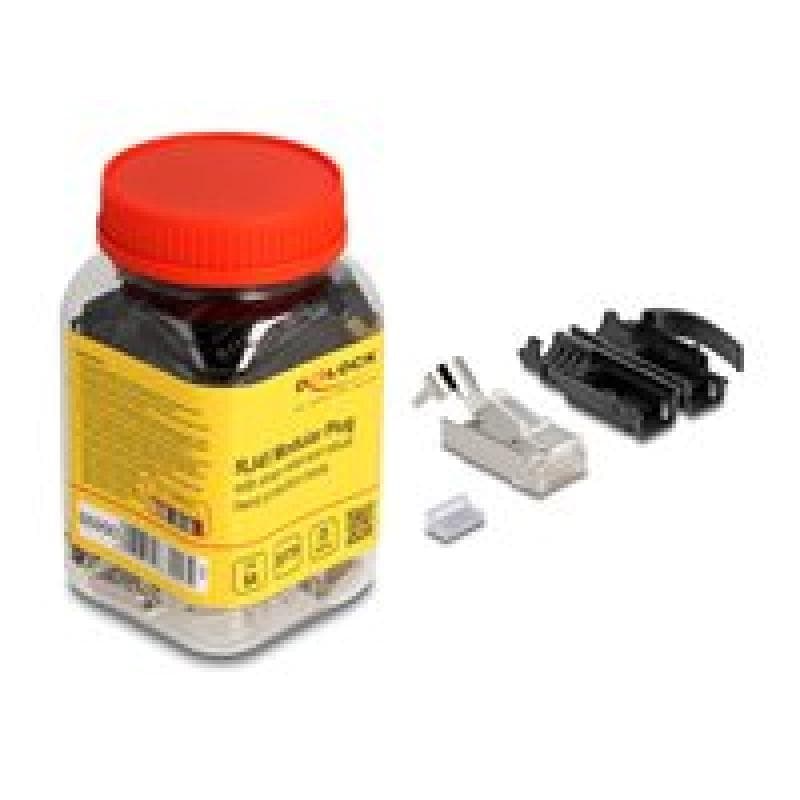 DELOCK RJ45 modularer Stecker mit Zugentlastung Cat.6A und robuster Knickschutztulle 25er Set