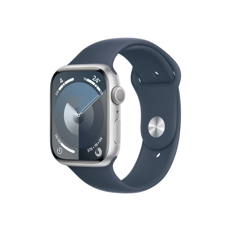 APPLE Watch Series 9 GPS 45mm Aluminium Silber Sportarmband Sturmblau - M/L