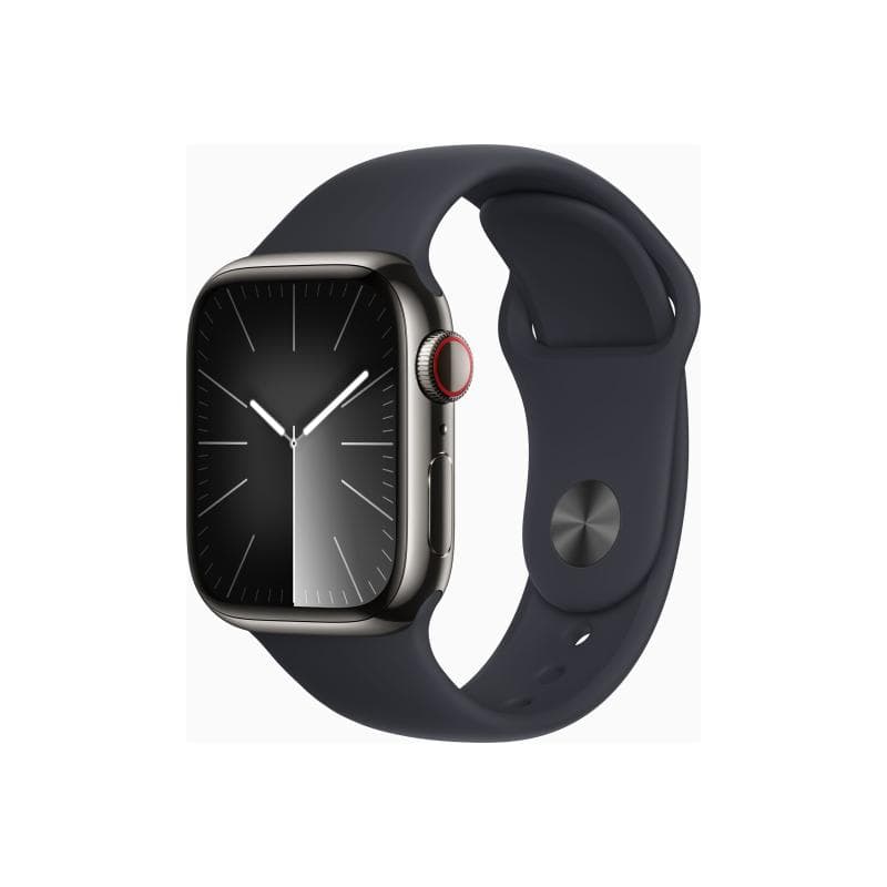 APPLE Watch Series 9 GPS + Cellular 41mm Graphite Stainless Steel Case with Midnight Sport Band - S/