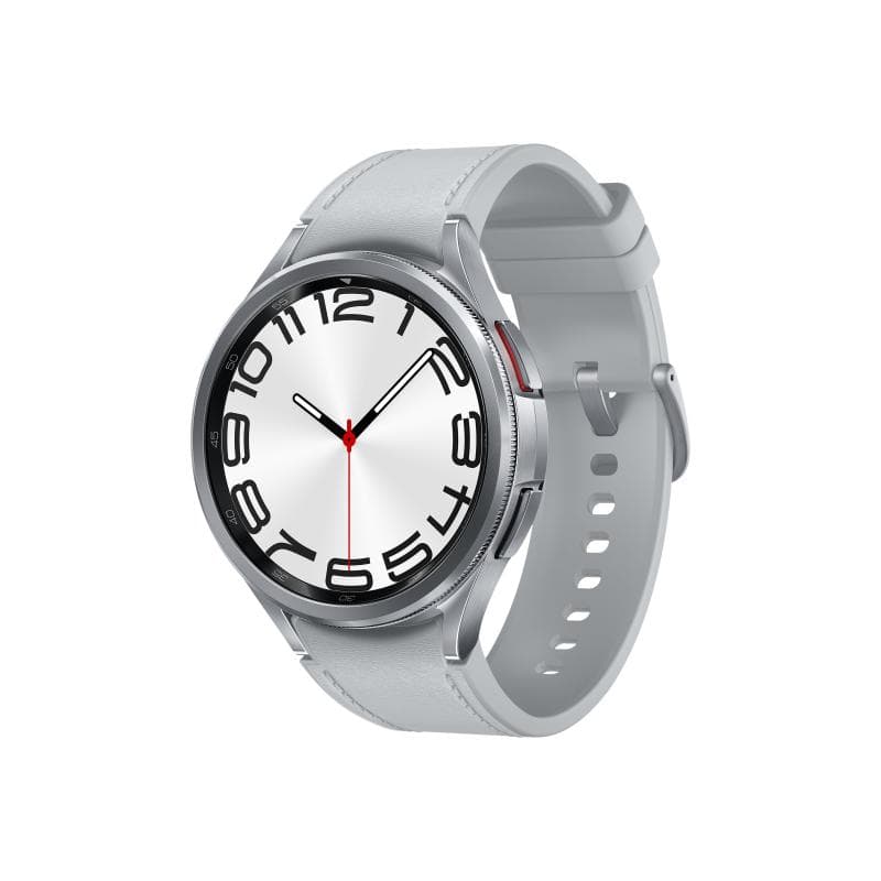 SAMSUNG Galaxy Watch6 Classic - 47 mm - intelligente Uhr mit Band - Hybrid-Eco-Leder - Silber - Band