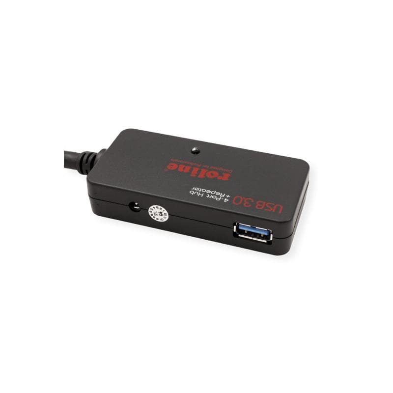 ROLINE USB 3.2 Gen 1 4-Port Hub mit Repeater, schwarz, 10 m (12.04.1098)