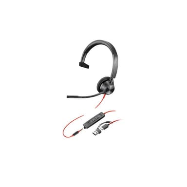 HP Poly Blackwire 3315 Monaural Microsoft Teams Certified USB-C Headset +3.5mm Plug +USB-C/A Adapter