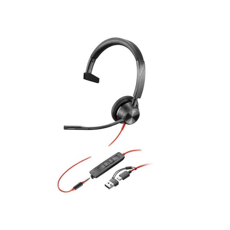 HP Poly Blackwire 3315 Monaural Microsoft Teams Certified USB-C Headset +3.5mm Plug +USB-C/A Adapter