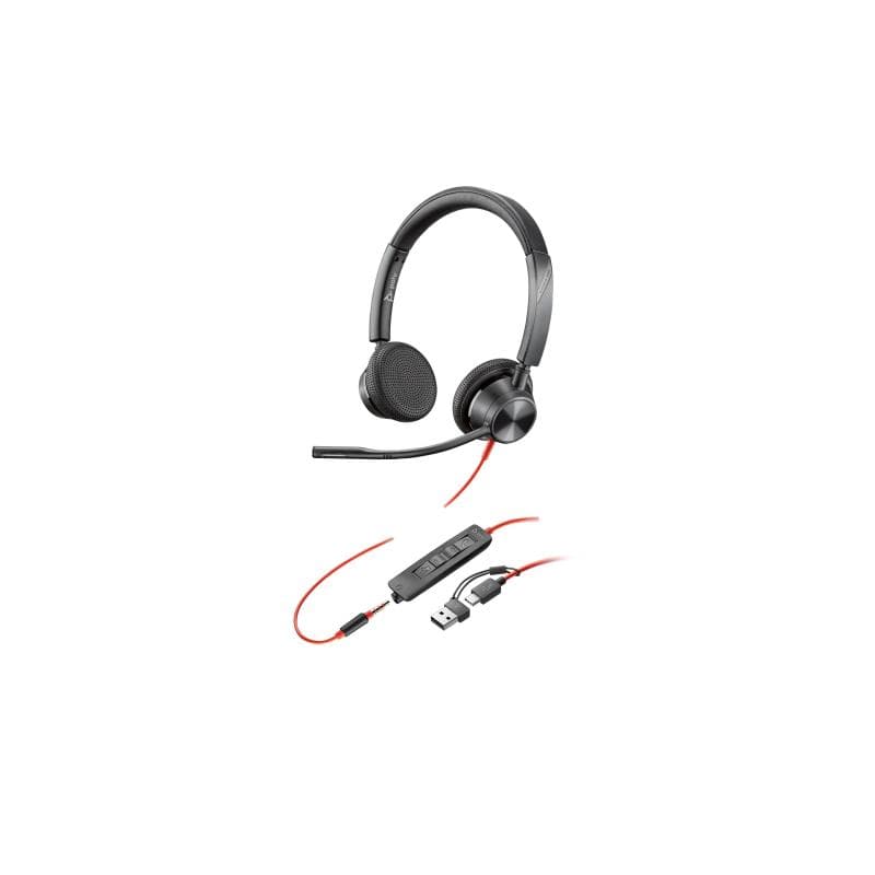 HP Poly Blackwire 3325 Stereo USB-C Headset +3.5mm Plug +USB-C/A Adapter
