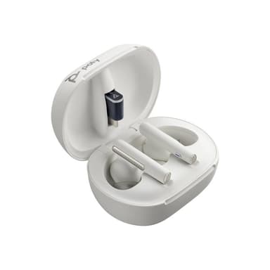 HP Poly Voyager Free 60+ UC White Sand Earbuds +BT700 USB-A Adapter +Touchscreen Charge Case