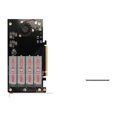DELOCK PCI Express x16 Karte zu 4 x intern NVMe M.2 Key M mit Kühlkörper und Lüfter - Bifurcation