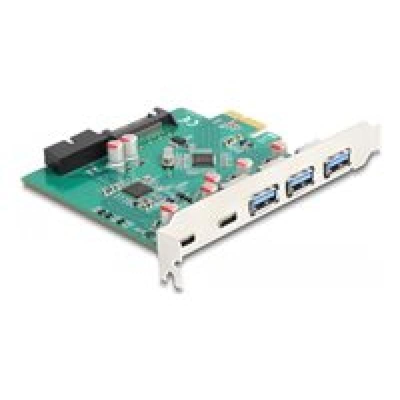 DELOCK USB 5 Gbps PCI Express x1 Karte zu 3 x extern Typ-A + 2 x extern USB Type-C Buchse und 1 x in