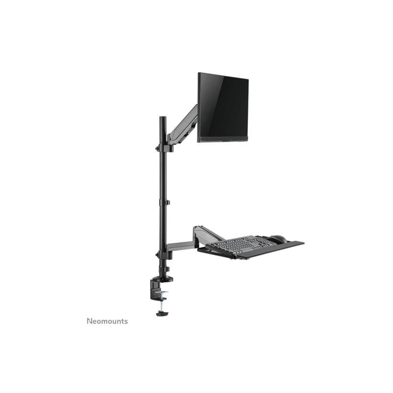 NEOMOUNTS höhenverstellbarer, tischmontierter Arbeitsplatz für 17-32″ Bildschirme, Tastatur und Maus