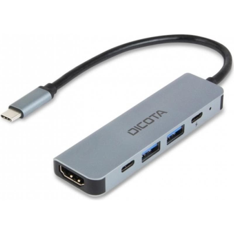 DICOTA USB-C 5-in-1 Video Hub 4K PD 100W silver