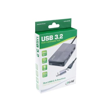 INLINE USB 3.2 Multi Cardreader Hub, SD/TF/MS/XD/CF, 3-Port USB-A, Dual