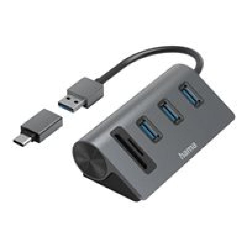 HAMA USB-Hub/Kartenleser, 5 Ports, 3x USB-A, SD, microSD