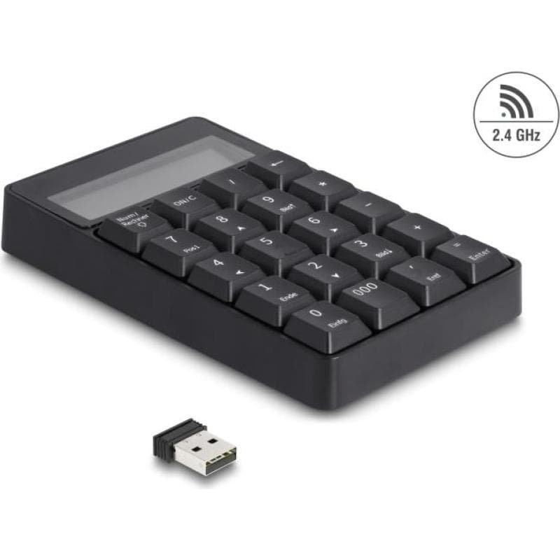 DELOCK 2 in 1 USB Typ-A Nummernblock mit Taschenrechner Funktion 2,4GHz kabellos schwarz