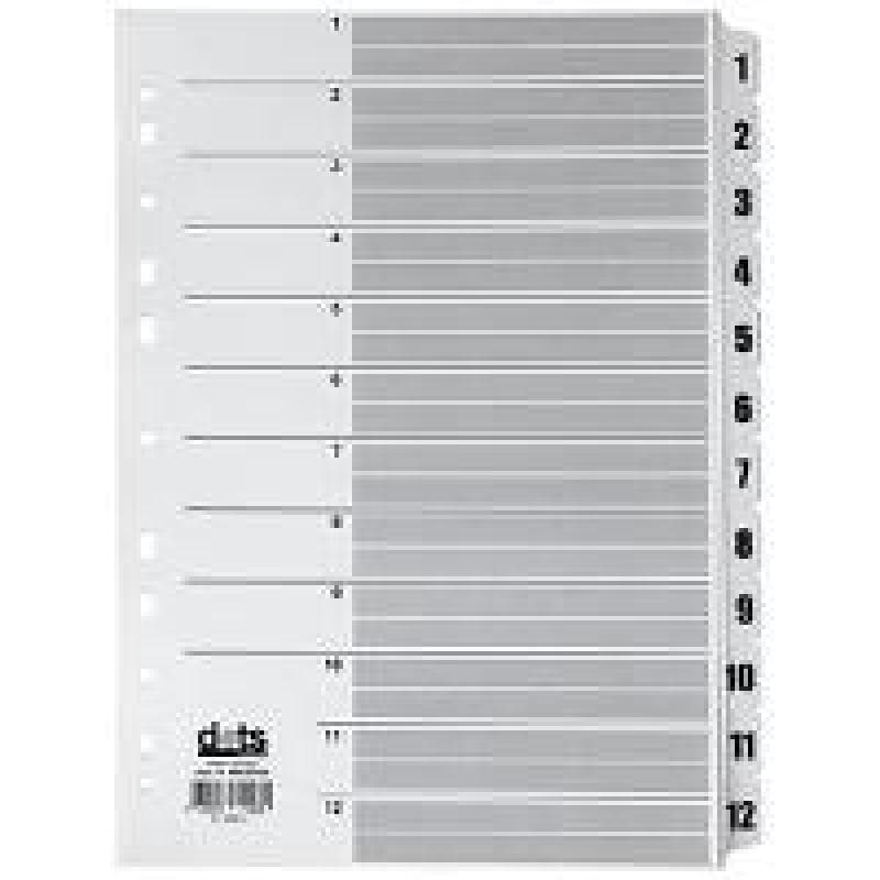 DOTS Ordnerregister Mylar Vollformat 1-12 weiß 12-teilig, 1 Satz