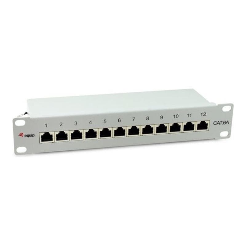 EQUIP Patchpanel 12x RJ45 Cat6A 10″ FTP 1HE Premium hellgrau