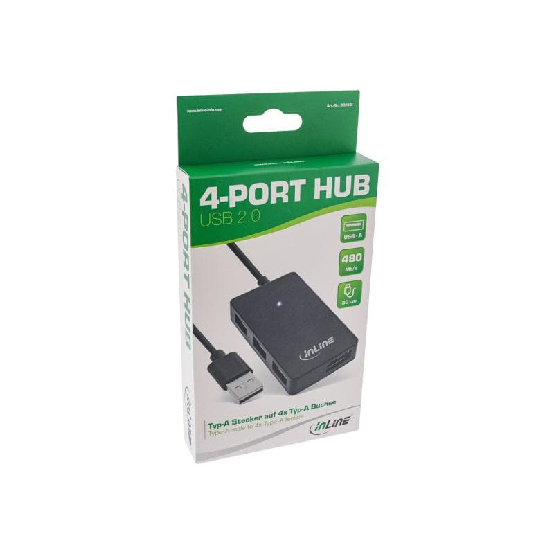 INLINE USB 2.0 HUB 4 Port schwarz mit Kabel 30cm