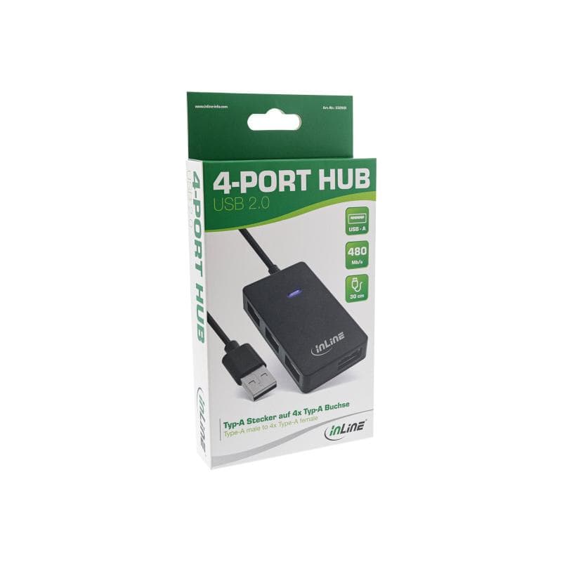 INLINE USB 2.0 HUB 4 Port schwarz mit Kabel 30cm