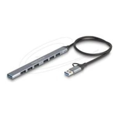 DELOCK 7 Port Slim USB Hub mit Type-C oder Typ-A zu 1 x 5 Gbps+ 6 (64273)