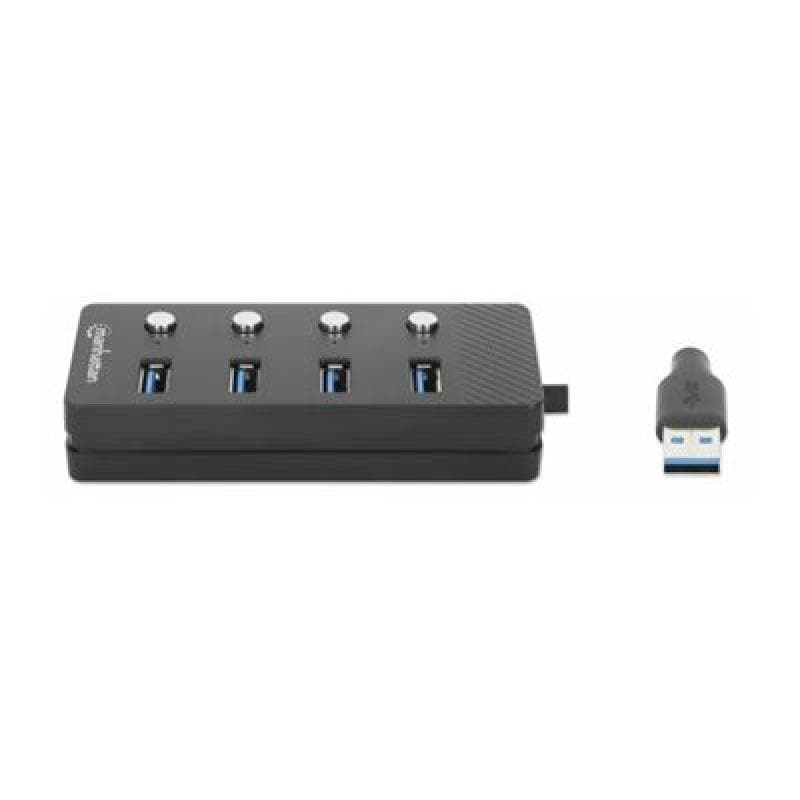 MANHATTAN 4-Port USB 3.0 Typ-A Hub USB-A-Stecker auf vier USB-A-Buchsen 5 Gbit/s SuperSpeed (180887)