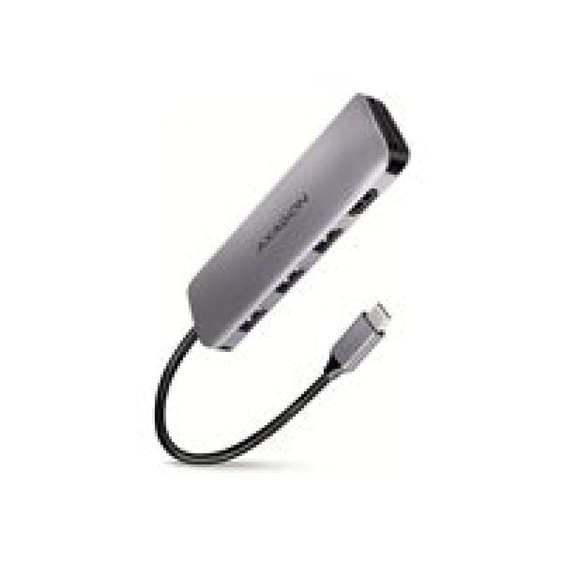 AXAGON HMC-HCR3A USB-Hub, 3x USB-A + HDMI + SD/microSD, USB-C 3.2 Gen 1, 20 cm USB-C-Kabel