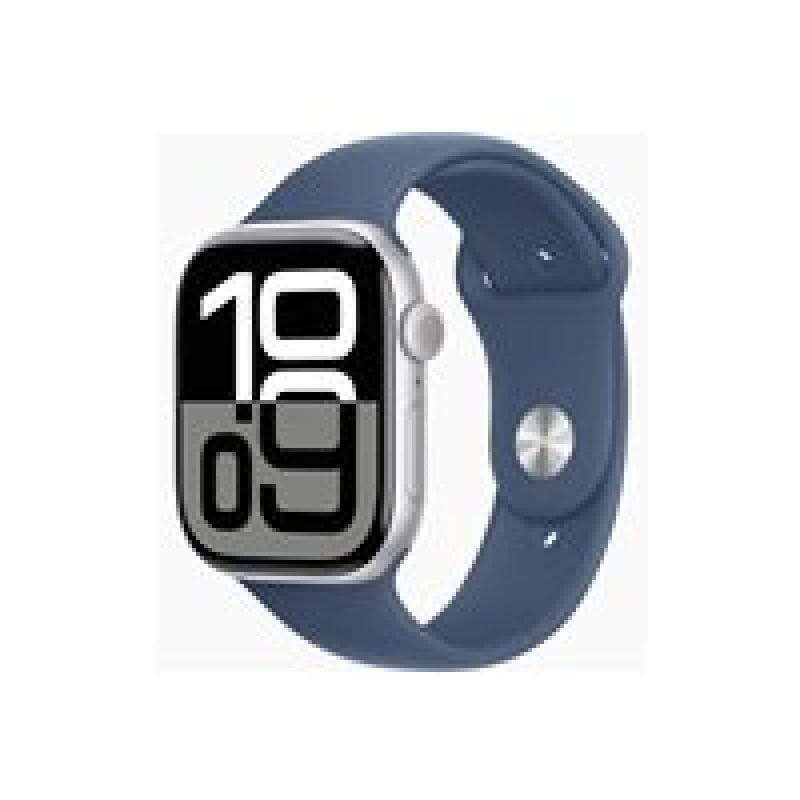 APPLE Watch Series 10 GPS 46mm Silver Aluminium Case with Denim Sport Band - M/L