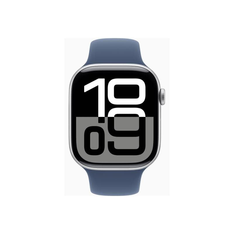APPLE Watch Series 10 GPS + Cellular 46mm Silver Aluminium Case with Denim Sport Band - M/L