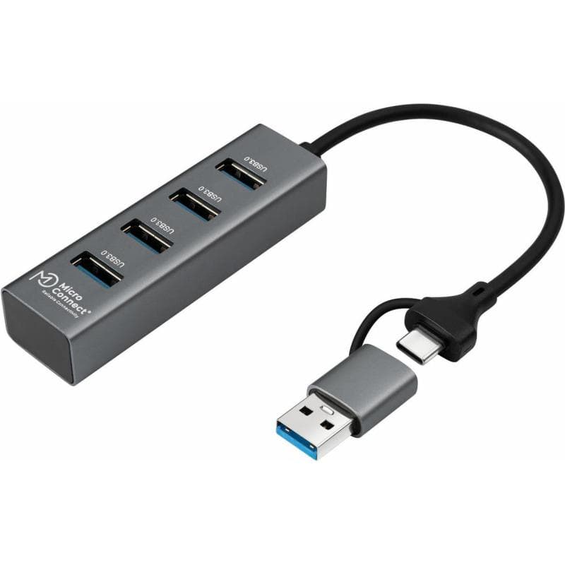 MICROCONNECT USBHUB4-2IN1 Schnittstellen-Hub USB 3.2 Gen 1 (3.1 Gen 1) Type-A 5000 Mbit/s Schwar