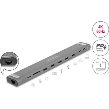 DELOCK USB Type-C Slim Dockingstation 4K (grau, HDMI / USB 3.2 Gen 1 / LAN / SD / PD 3.0)