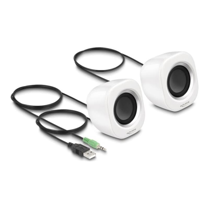 DELOCK Mini Stereo PC Lautsprecher 3,5mm Stecker USB Weiß