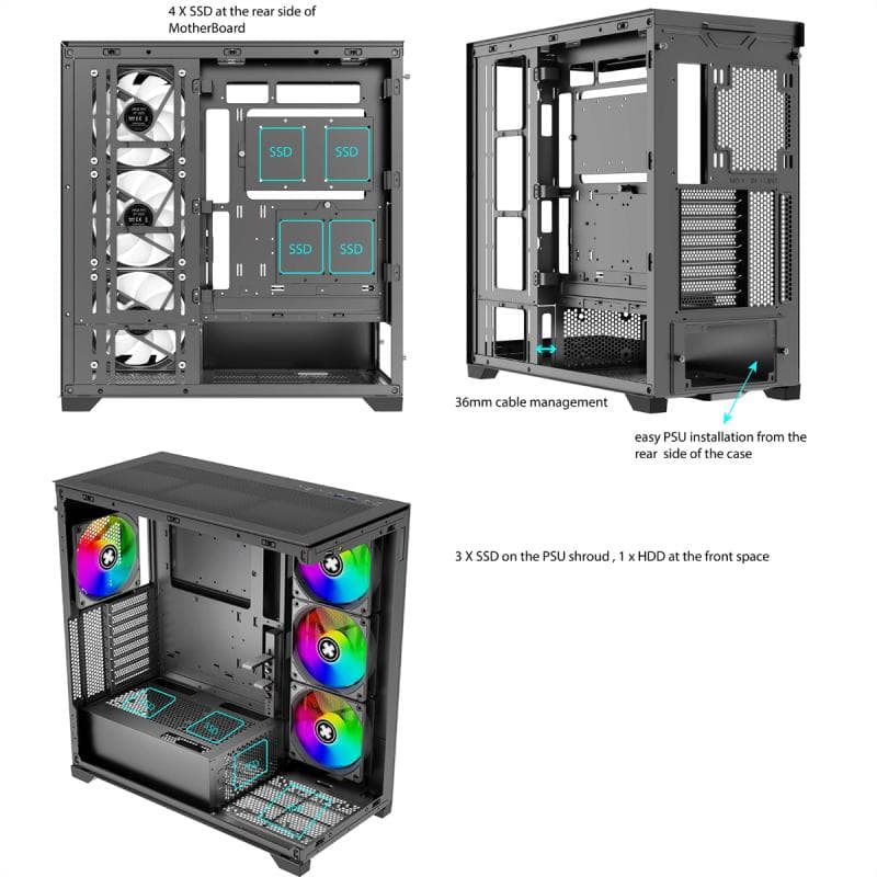 XILENCEPOWER Xilent Gleam X818.ARGB Gaming ATX PC Case black, RGB ATX Midi Tower