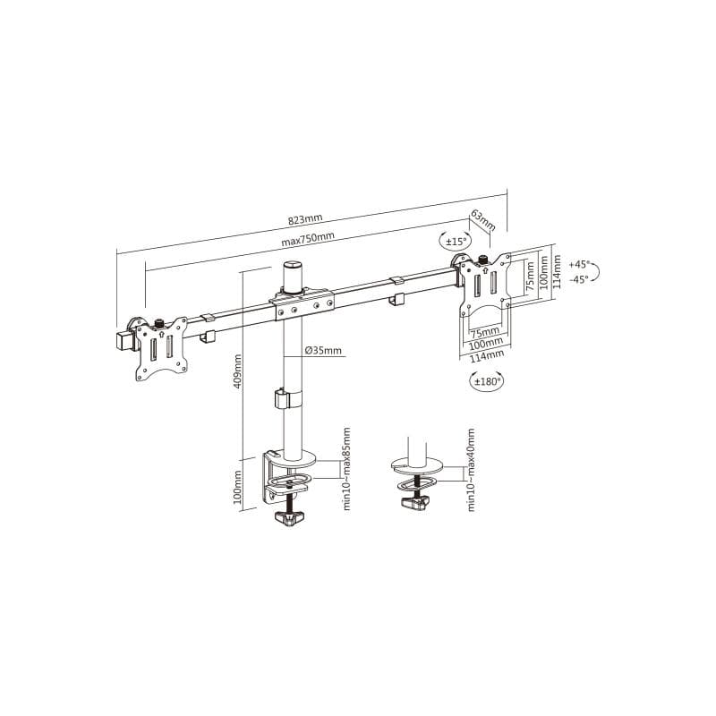 INLINE Tischhalterung für 2x LCD-/LED-Display bis 81cm 32″ max. 9kg (23108E)