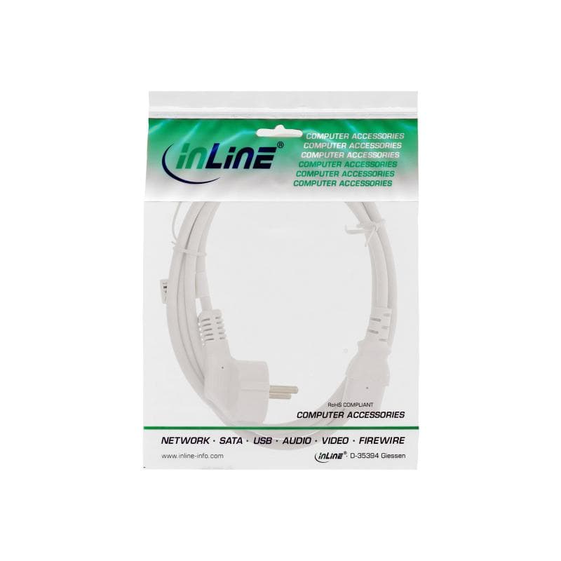 INLINE Netzkabel, InLine®, Schuko gewinkelt auf Kaltgerätestecker, 5m, weiß