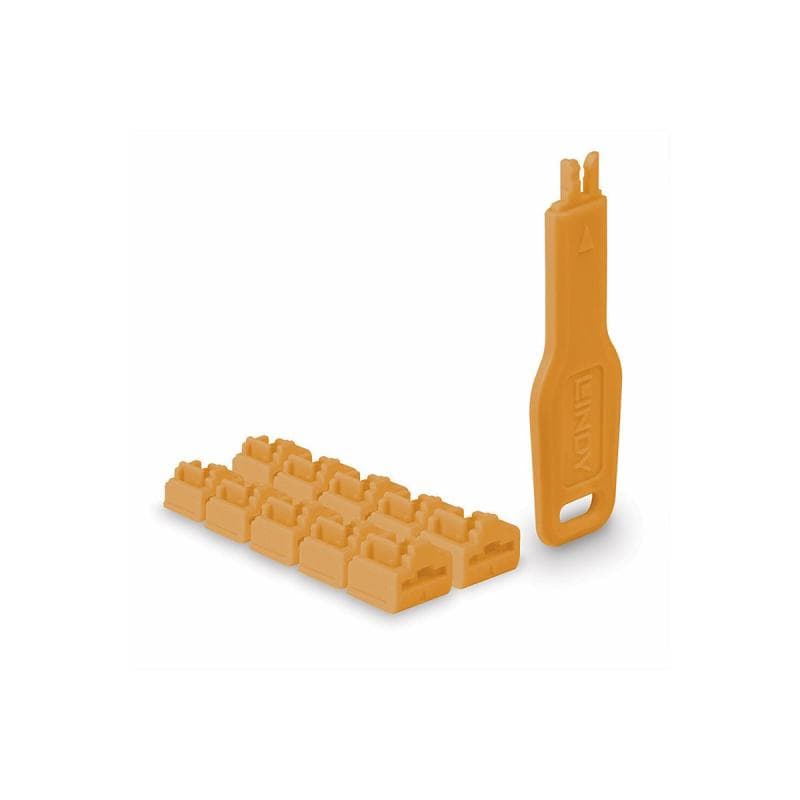 LINDY RJ45 Port Schlösser Orange, 10 Stck + 1 Schlüssel