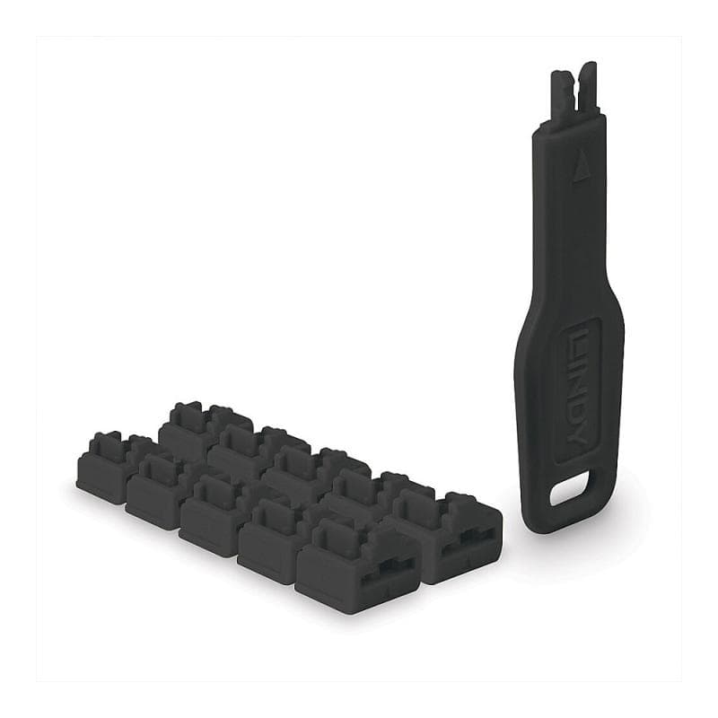 LINDY RJ45 Port Schlösser SCHWARZ, 10 Stck + 1 Schlüssel