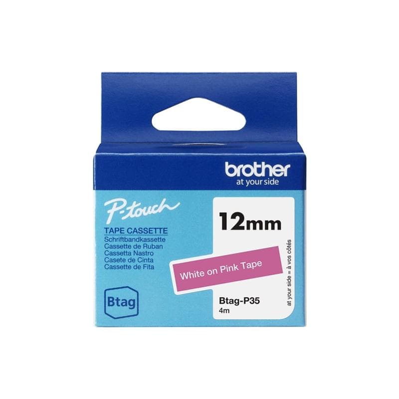 BROTHER Schriftband Brother 12mmx4m weiß/pink BTAG-P35