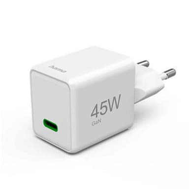 HAMA Schnellladegerät, USB-C, PD/QC/GaN, Super-Mini-Charger, 45 W, Weiß (00201983)