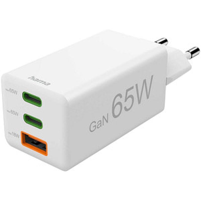 HAMA Schnellladegeraet 2 Stück USB-C PD 1 Stück USB-A QC Mini-Ladegeraet 65W Weiß (00201996)