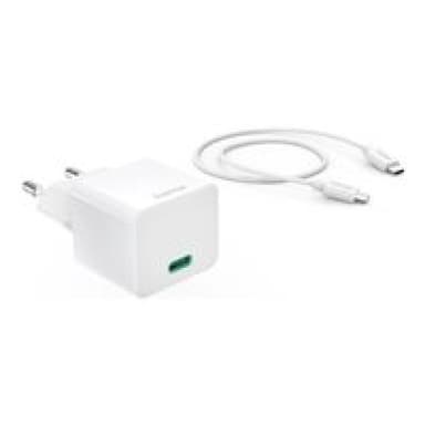 HAMA Schnellladegerät mit Ladekabel USB-C, Mini-Ladegerät, PD, 20W, 1m, Weiß (00201675)