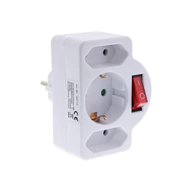INLINE Steckdosenadapter, SK Stecker an 2xEuro+1x SK, mit Schalter, weiß