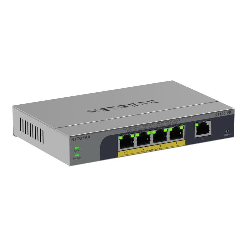 NETGEAR GS105EPP 8-Port Gigabit Ethernet Hochleistungs PoE + Plus Switch, PoE Budget 120 W, lüfterlo