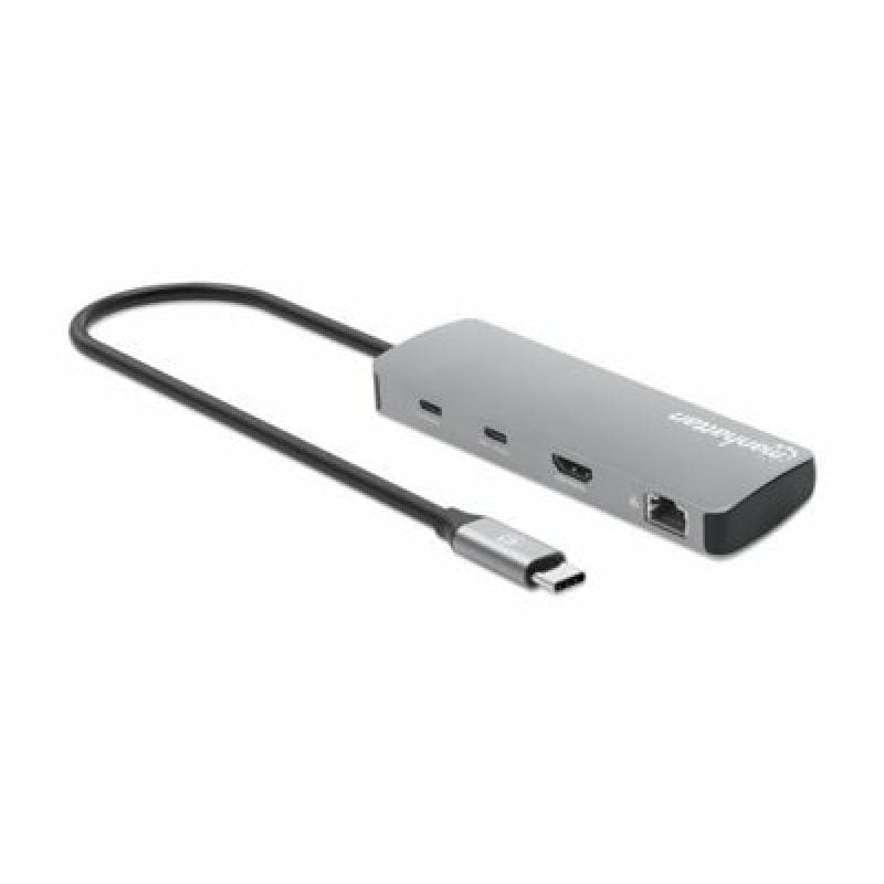 MANHATTAN USB-C PD auf HDMI 9-in-1 4K Dockingstation grau